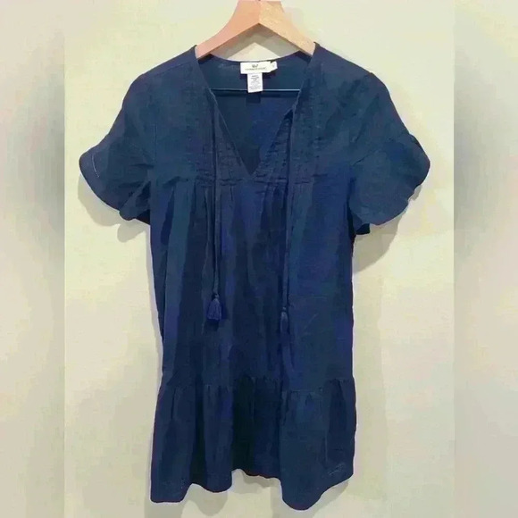 VINEYARD VINES Womens PINTUCKED FLUTTER SLEEVE DRESS Size 0 NEW Navy Blue - Picture 1 of 11